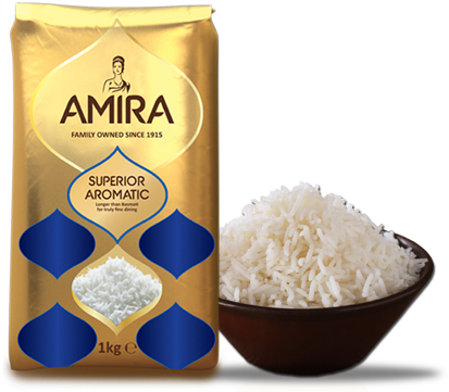 Amira Superior Aromatic rice with bowl and long grain rice