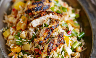 Moroccan Amira Rice Salad with Harissa Chicken, Apricots and Chickpeas