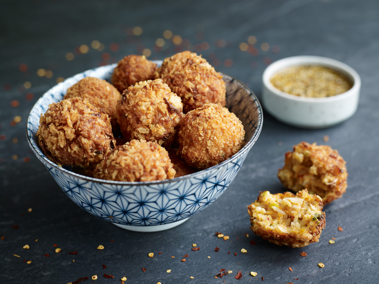 Amira Kimchi, prawn & rice balls with dipping sauce