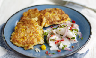 Amira Pancakes with Seabass Ceviche