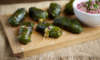 Amira Beet-leaf Dolmades with Beetroot & Walnut Tzatziki